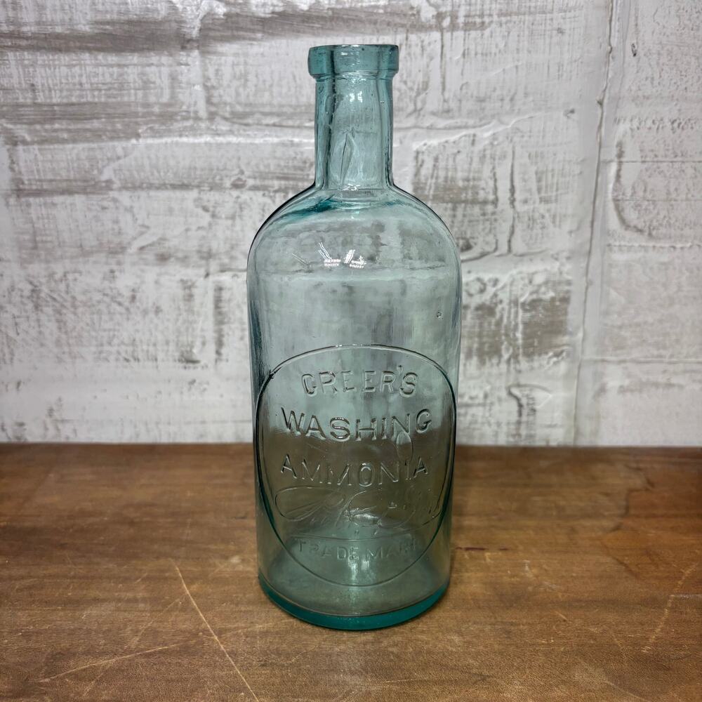 Antique Greer's Washing Ammonia Aqua Glass Bottle